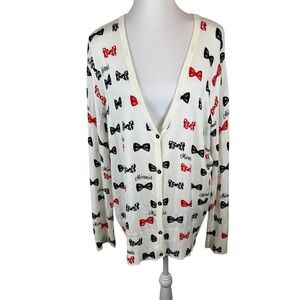 Disney Minnie Mouse Cardigan Sweater Button Front Bows Red Black - Size XL